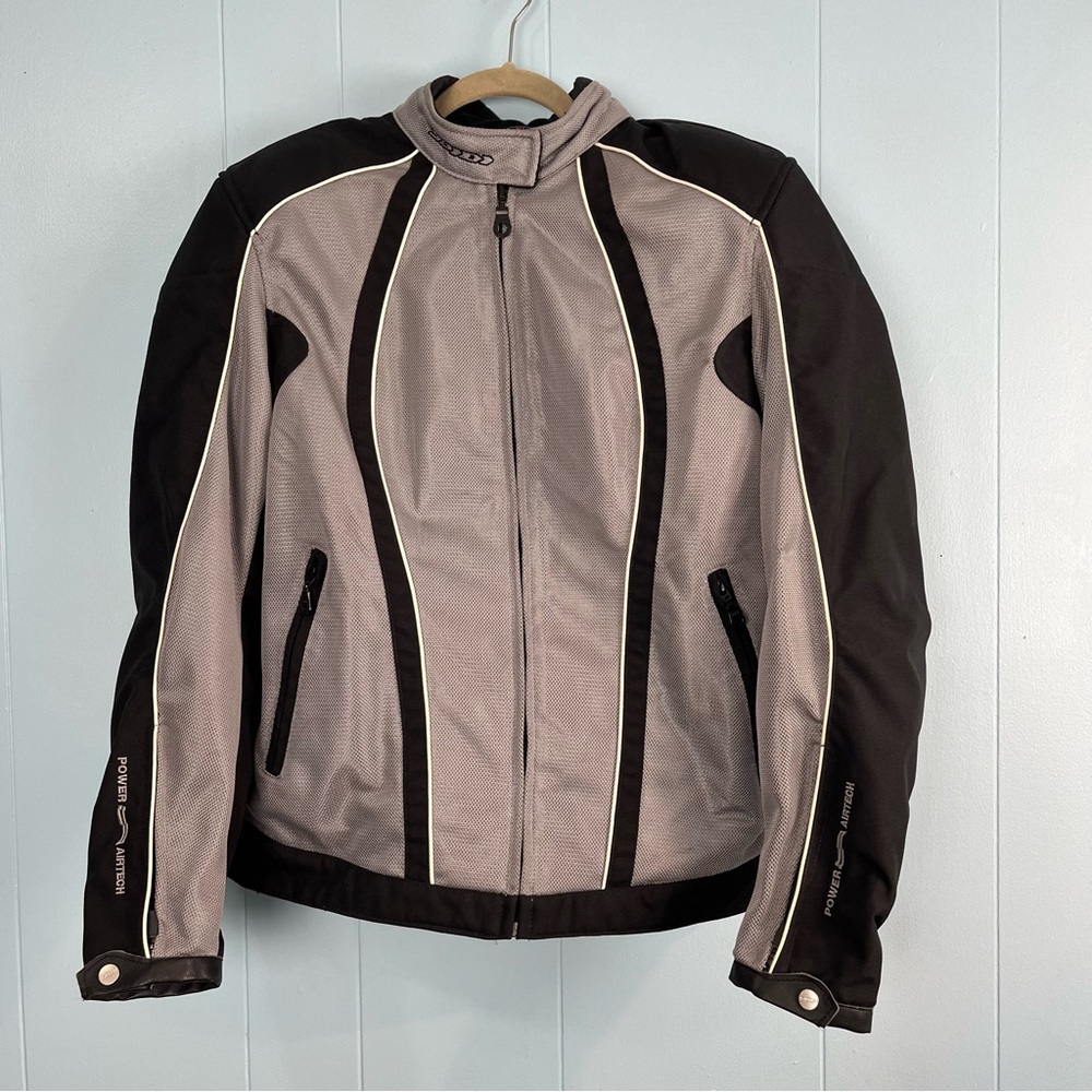 SPIDI Women Racer Jacket Sz XL Grey Black Motorcycle Padded Mesh Lined Pockets
